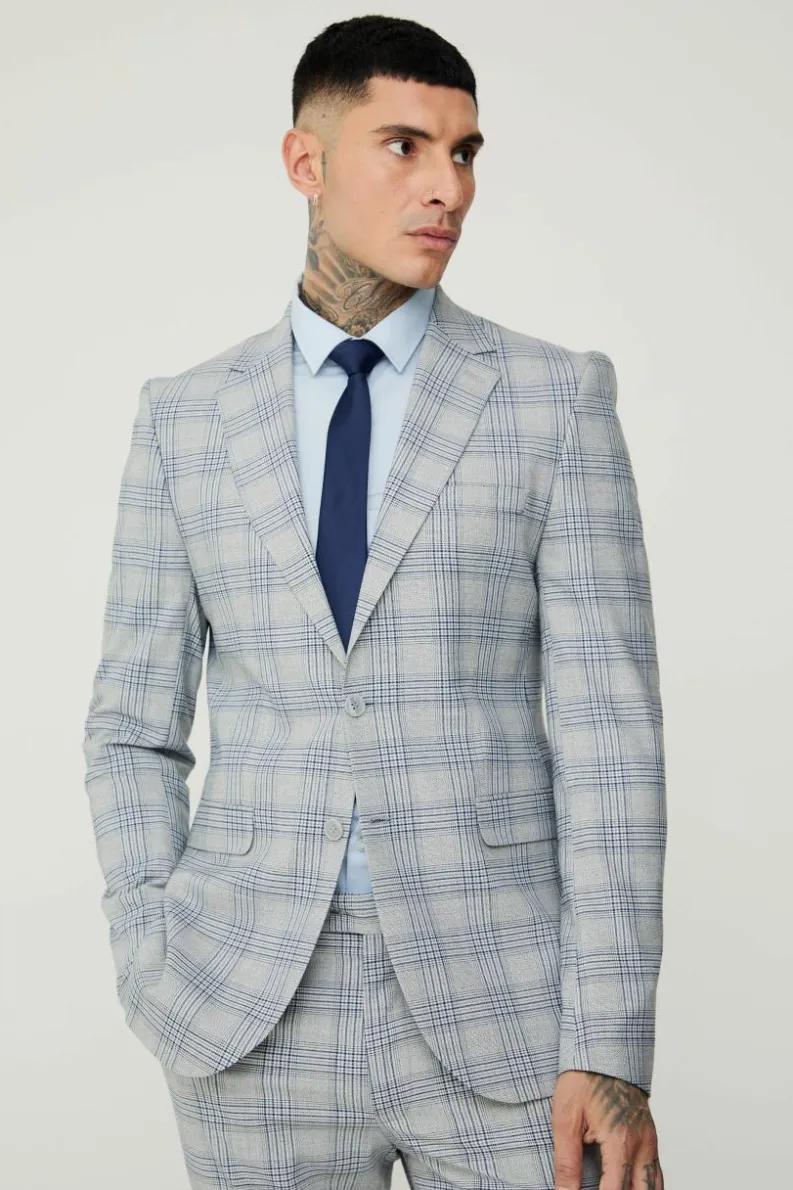 Best Sale boohoo Tall Checked Skinny Fit Suit grey