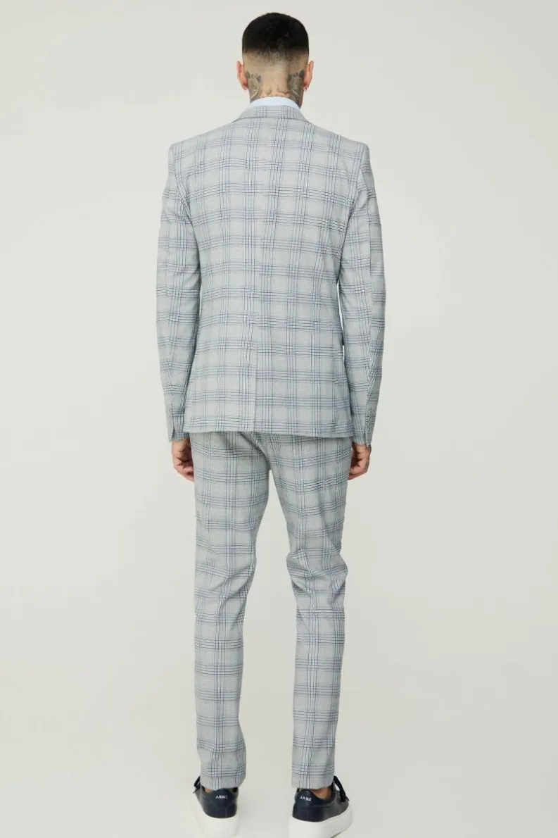 Best Sale boohoo Tall Checked Skinny Fit Suit grey