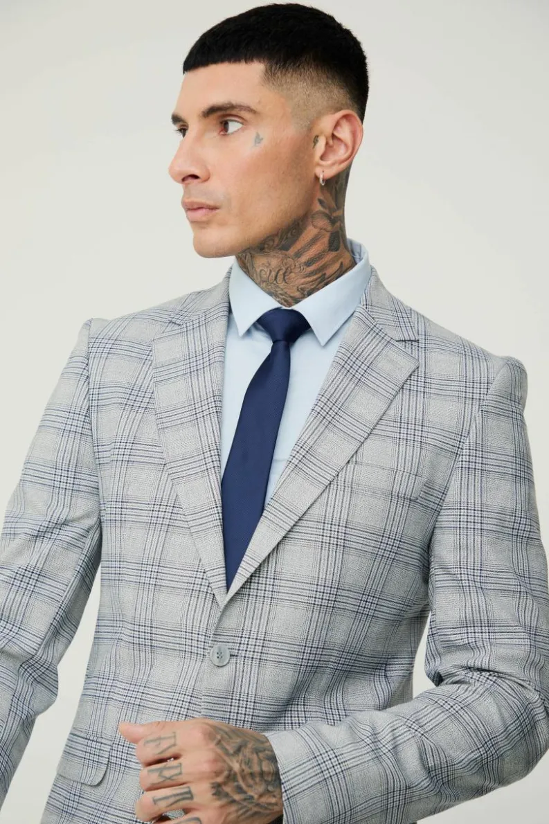Best Sale boohoo Tall Checked Skinny Fit Suit grey