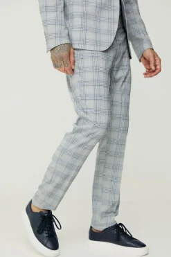 Discount boohooMAN Tall Checked Skinny Fit Trousers grey
