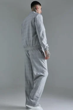 Outlet boohooMAN Tall Check Tailored Wide Leg Trousers grey