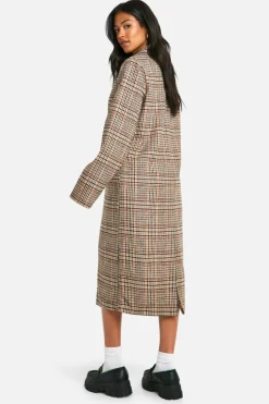 Discount boohoo Tall Check Wool Look Coat and micro mini skirt set stone