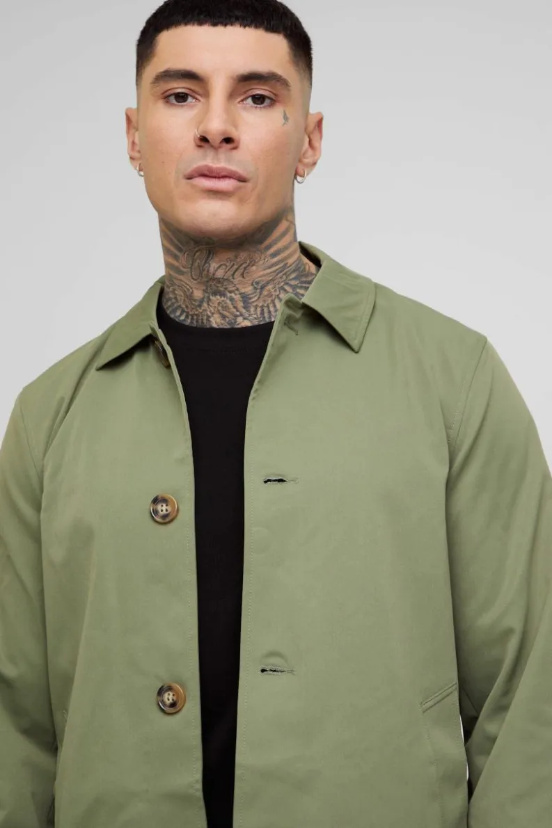 Sale boohooMAN Tall Classic Contrast Panel Trench Coat khaki