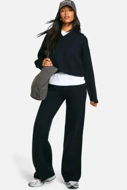 Store boohoo Tall Collared V Neck Jumper And Trouser Co Ord black