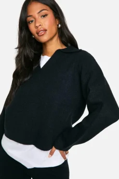 Store boohoo Tall Collared V Neck Jumper And Trouser Co Ord black