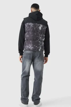 Best Sale boohooMAN Tall Colour Block Printed Funnel Neck Gilet In charcoal