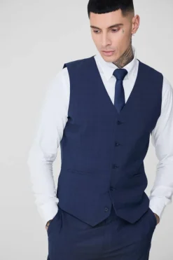 Sale boohooMAN Tall Check Waistcoat dark blue