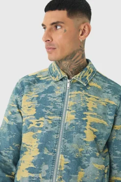 Discount boohooMAN Tall Denim Fabric Interest Harrington Jacket antique wash