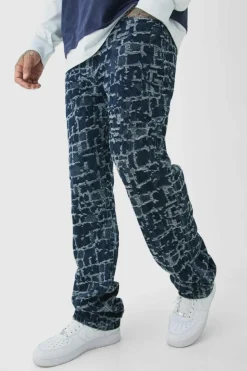 Hot boohooMAN Tall Distressed Tapestry Relaxed Fit Denim Jeans indigo