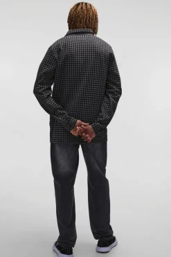 Cheap boohooMAN Tall Dogtooth Jacquard Zip Through Overshirt charcoal