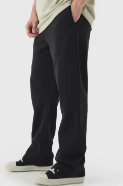New boohooMAN Tall Double Waistband Baggy Fit Jersey Bottoms In black