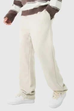 Clearance boohooMAN Tall Double Waistband Baggy Fit Jersey Bottoms In stone