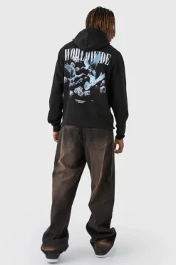 Best Sale boohooMAN Tall Dove Worldwide Regular Fit Hoodie black