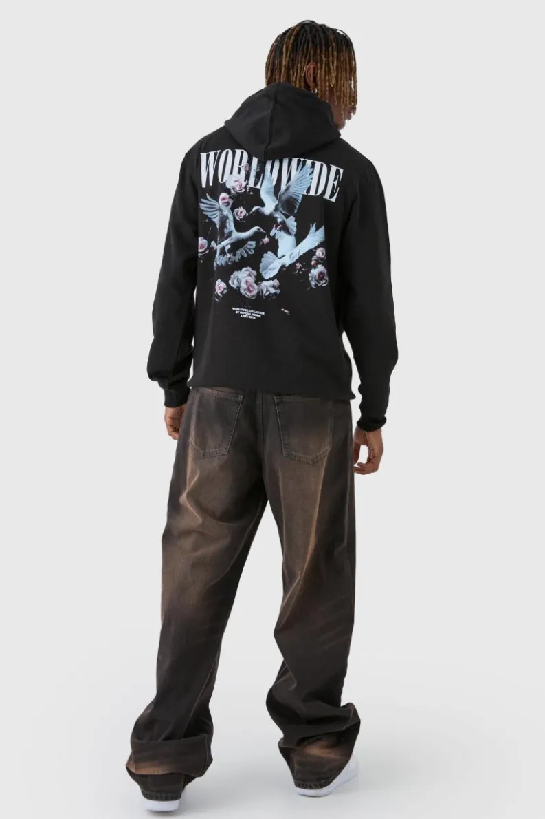 Best Sale boohooMAN Tall Dove Worldwide Regular Fit Hoodie black