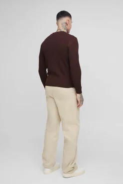 Shop boohooMAN Tall Drawcord Relaxed Fit Chino stone