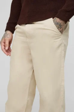 Shop boohooMAN Tall Drawcord Relaxed Fit Chino stone