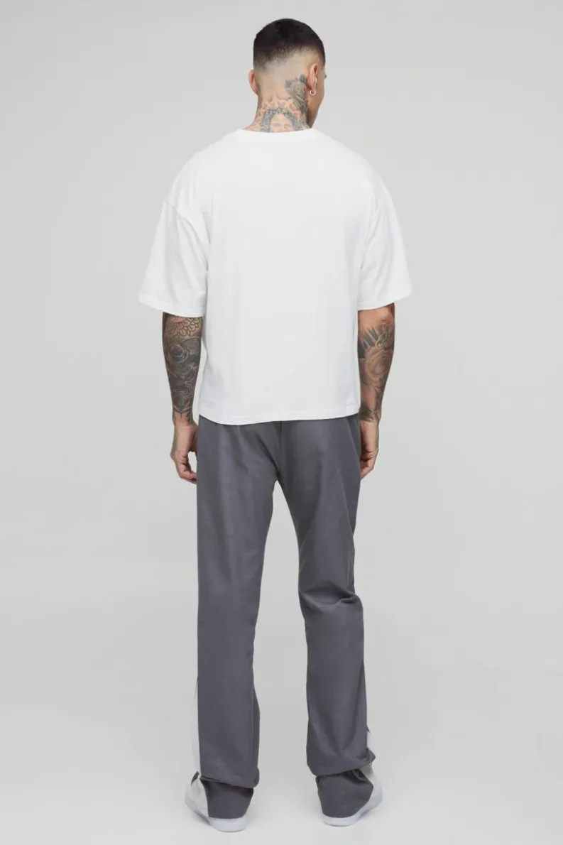 Best boohooMAN Tall Drawcord Waist Stacked Flared Gusset Trousers charcoal
