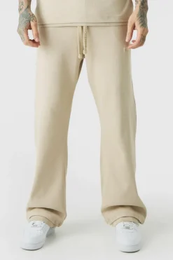 Discount boohooMAN Tall EDITION Straight Ribbed Heavyweight Split Hem Jogger stone