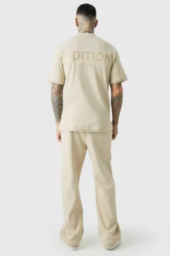 Discount boohooMAN Tall EDITION Straight Ribbed Heavyweight Split Hem Jogger stone