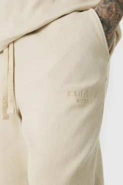 Discount boohooMAN Tall EDITION Straight Ribbed Heavyweight Split Hem Jogger stone