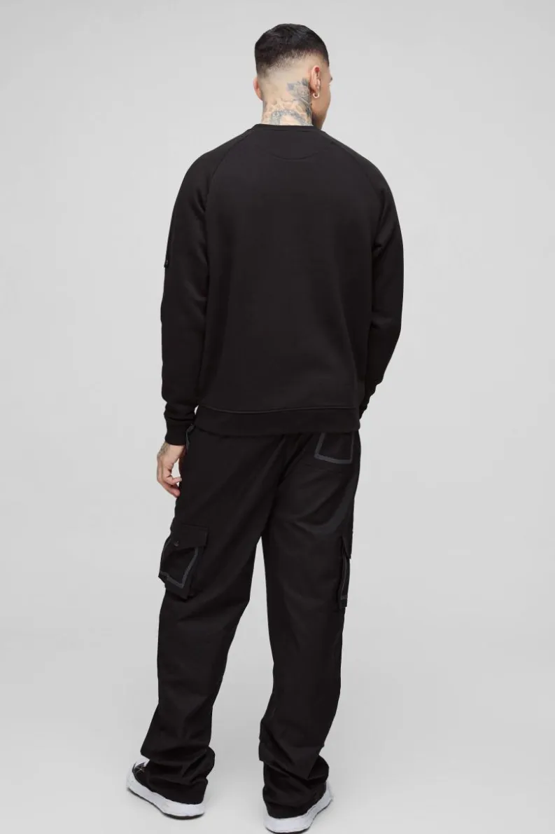 New boohooMAN Tall Elasticated Relaxed Fit Ripstop Cargo Trouser black