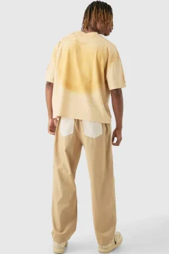 Outlet boohooMAN Tall Elasticated Waist Twill Crop Twisted Seam Washed Trouser taupe