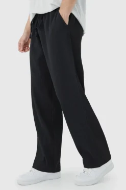 Cheap boohooMAN Tall Elastic Waist Relaxed Fit Cropped Pleated Trouser black