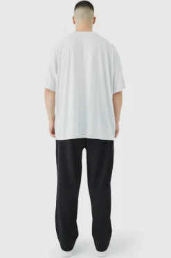 Cheap boohooMAN Tall Elastic Waist Relaxed Fit Cropped Pleated Trouser black