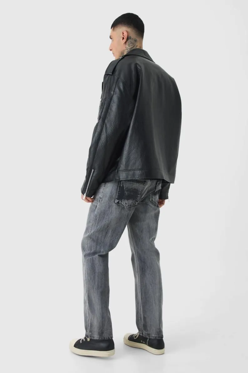 Cheap boohooMAN Tall Extreme Oversized Textured PU Biker Jacket In black