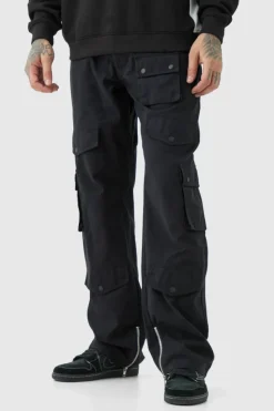 Best Sale boohooMAN Tall Fixed Waist Relaxed Fit Cargo Trouser black