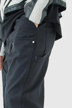 Online boohooMAN Tall Fixed Waist Relaxed Twill Carpenter Trouser black