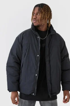 Fashion boohooMAN Tall Funnel Neck Padded Jacket In black