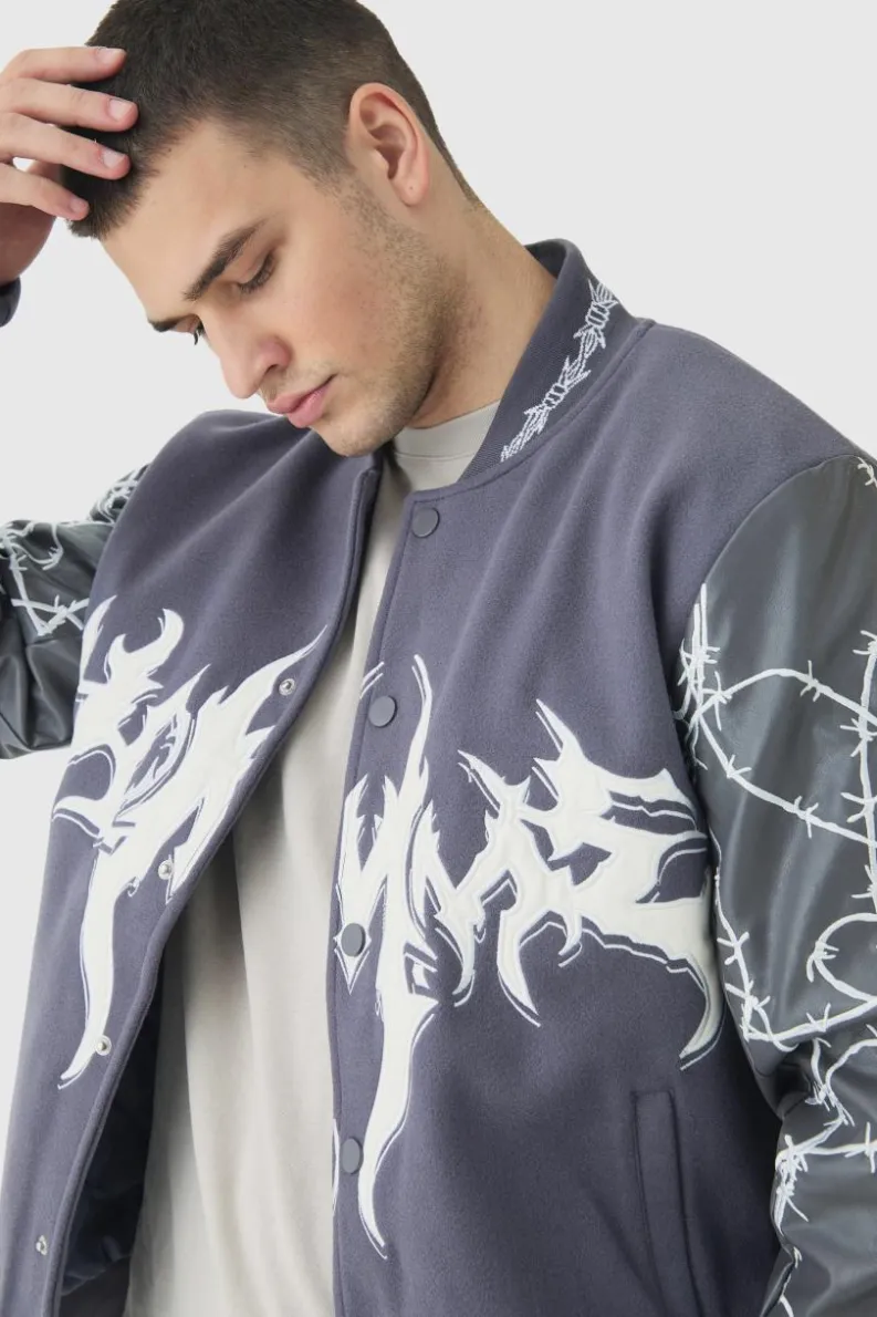 Best Sale boohooMAN Tall Gothic Applique Bomber Jacket grey