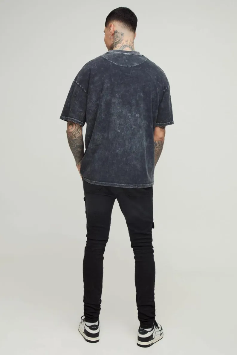 New boohooMAN Tall Heavyweight Skinny Fit Cargo Trousers charcoal