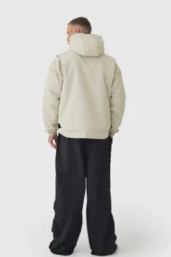 Cheap boohooMAN Tall Hooded Utility Tech Parka Jacket In stone