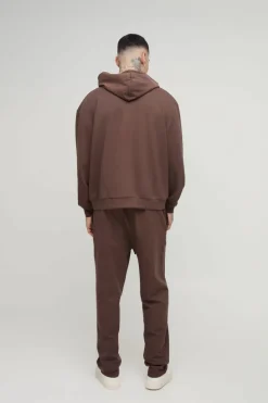 Clearance boohooMAN Tall Interlock Smart Tapered Joggers chocolate