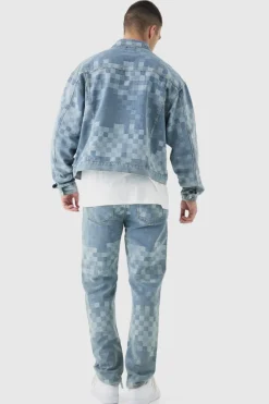 Flash Sale boohooMAN Tall Jacquard Check Relaxed Fit Jeans dark blue