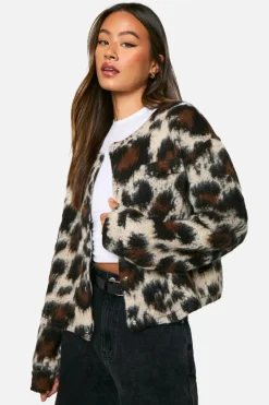 Cheap boohoo Tall Wool Look Bomber Jacket leopard