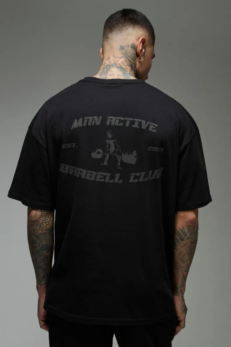 Hot boohooMAN Tall Man Active Barbell Club Oversized T-shirt black
