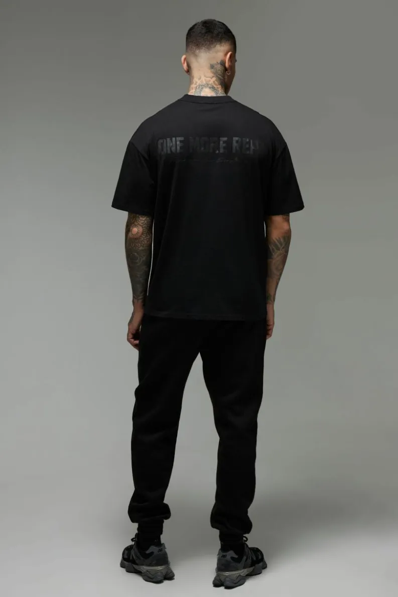 Hot boohooMAN Tall Man Active Oversized Extended Neck One More Rep T-shirt black