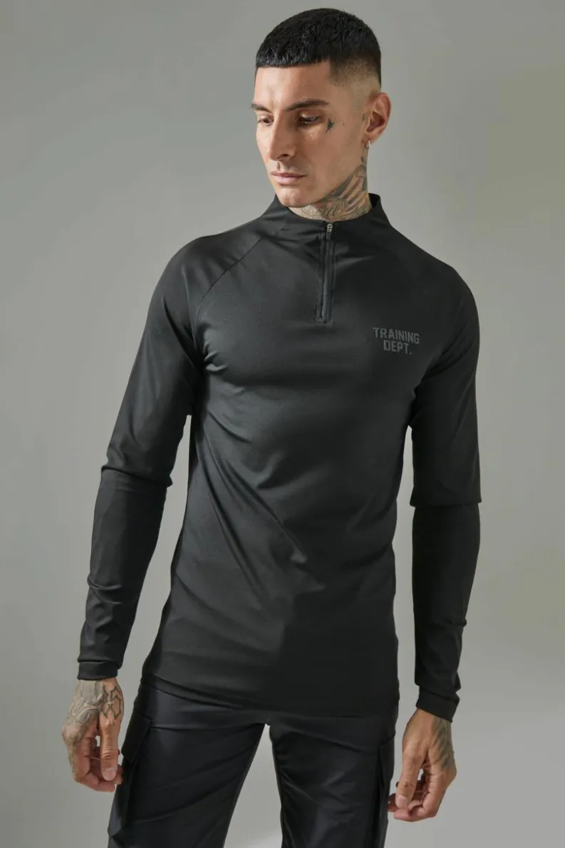 Outlet boohooMAN Tall Man Active Training Dept Muscle Fit 1/4 Zip black