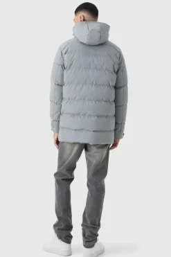 Best boohooMAN Tall Mid Length Hooded Puffer Jacket In grey