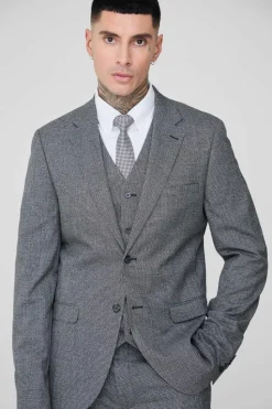 Outlet boohooMAN Tall Mini Dogtooth Single Breasted Slim Fit Suit Jacket grey