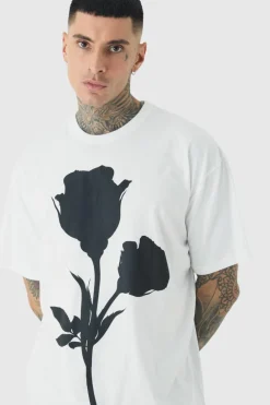 Flash Sale boohooMAN Tall Mono Placement Floral Printed T-shirt In white