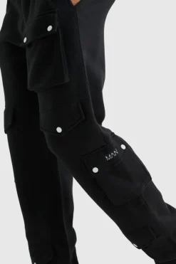 Shop boohooMAN Tall Multi Pocket Cargo Jogger With Cuff black