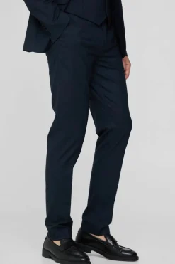 Shop boohooMAN Tall Pinstripe Slim Fit Suit Trouser navy