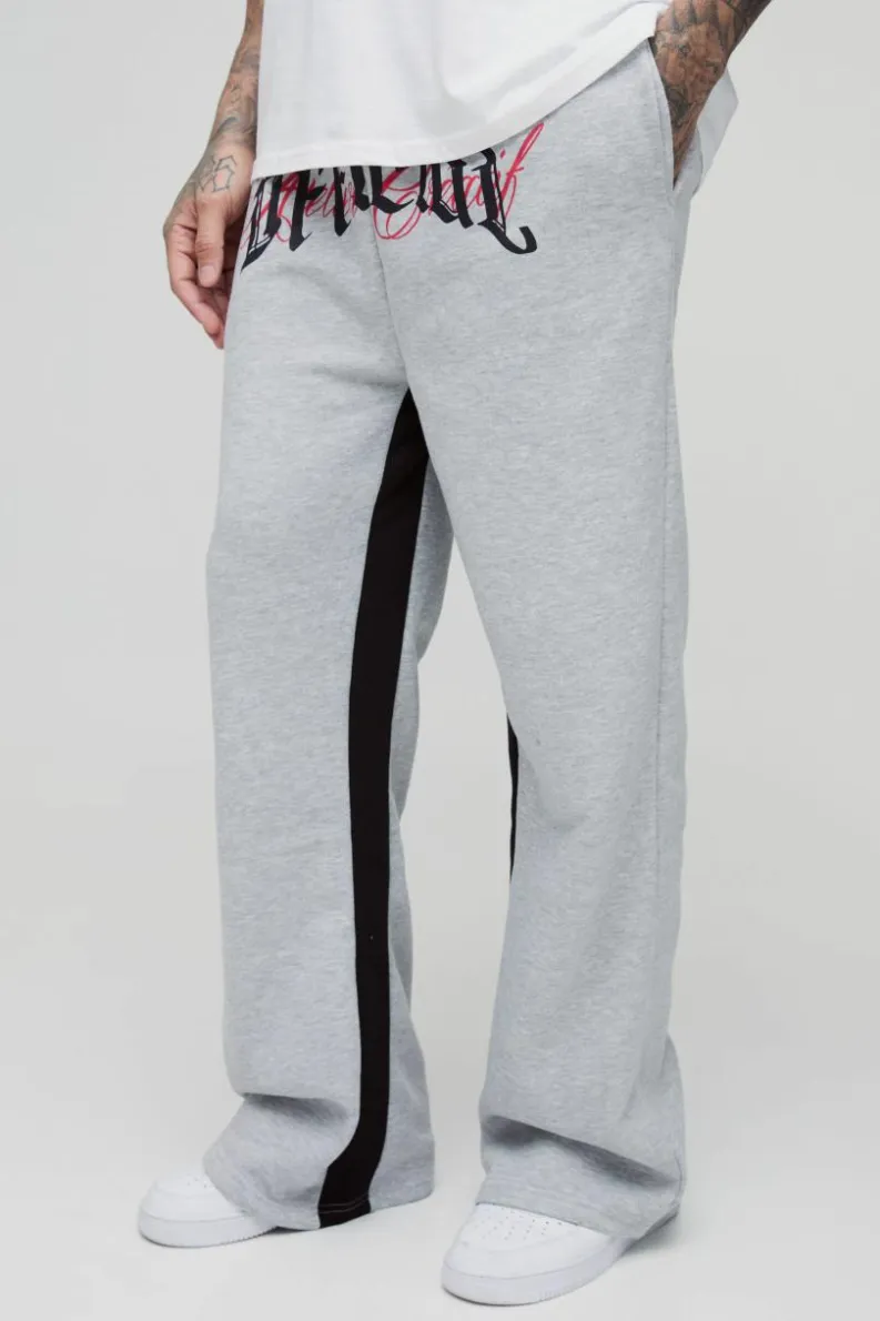 Clearance boohooMAN Tall Official Embroidery Relaxed Flare Jogger grey marl