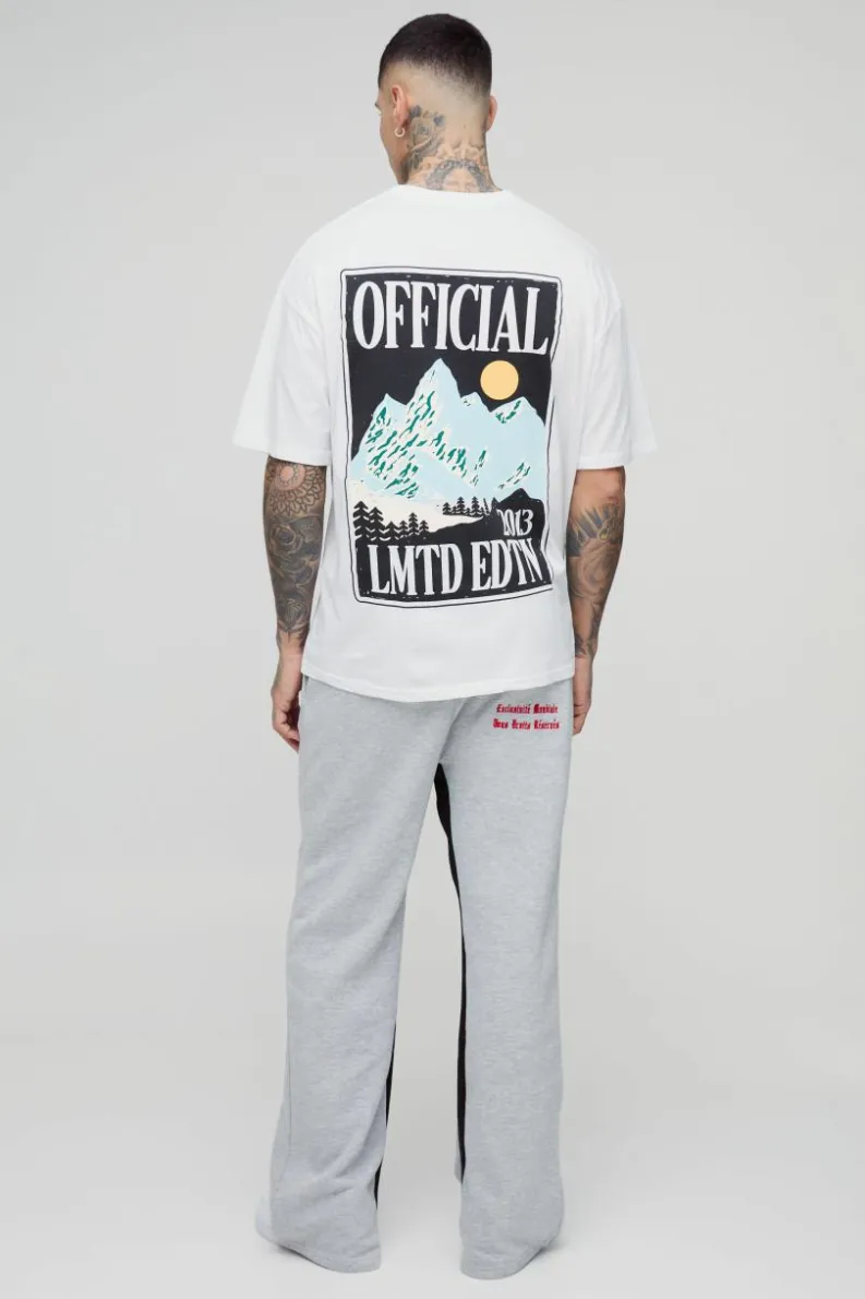 Clearance boohooMAN Tall Official Embroidery Relaxed Flare Jogger grey marl