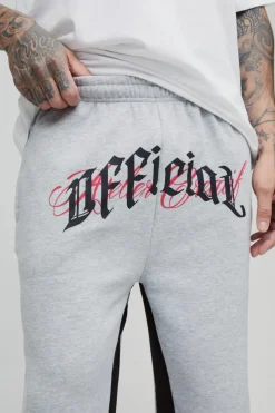 Clearance boohooMAN Tall Official Embroidery Relaxed Flare Jogger grey marl