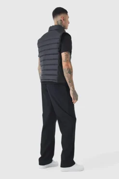Fashion boohooMAN Tall Official Funnel Neck Puffer Gilet In black